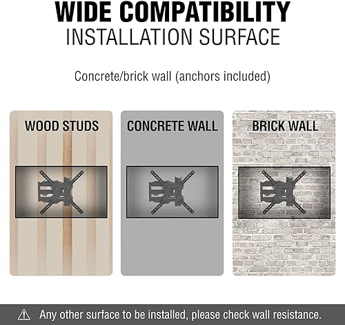 Miniatura 3 de ELG Soporte de pared para TV de movimiento completo para televisores de 26 a 75 pulgadas, soporta hasta 83.8 libras, brazos articulados, giratorio,