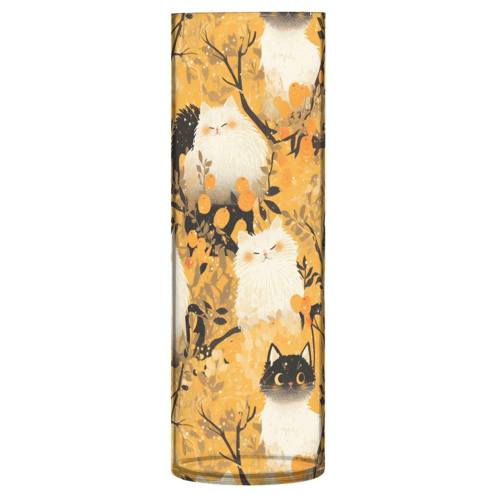 Vase en plastique jaune chats blancs 30x10 cm pour table