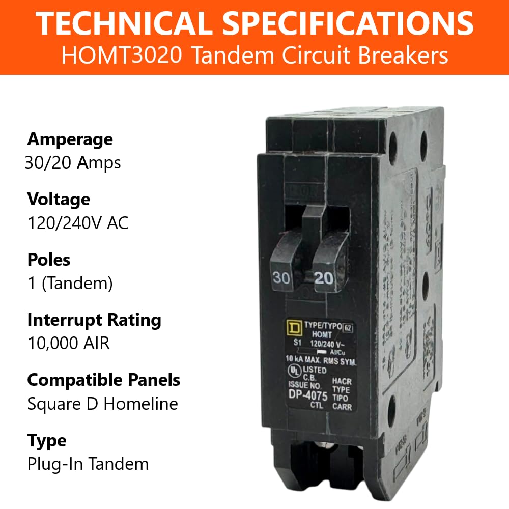 Genuine Square D HOMT3020 30/20 Amp Tandem Circuit Breaker Kit image 2
