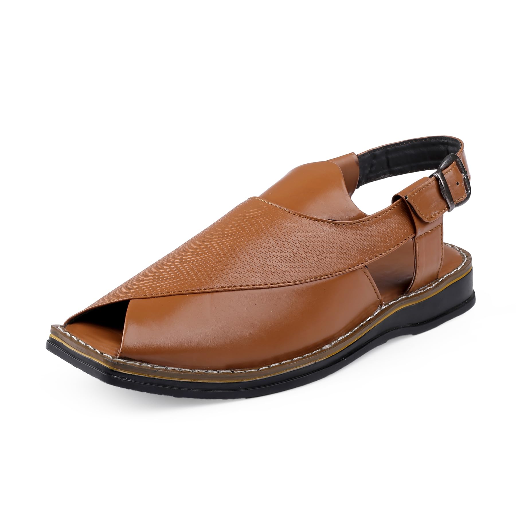 Kraasa Mens Peshawari Ethnic Synthetic Leather Sandals for Day Long Comfort | Outfit | Evening | Outdoor | Casual |Fashion | Trending | Lightweight with Anti Skid TPR Sole Tan UK 10 (B0D5HJZC97) Amazon Price History, Amazon Price Tracker
