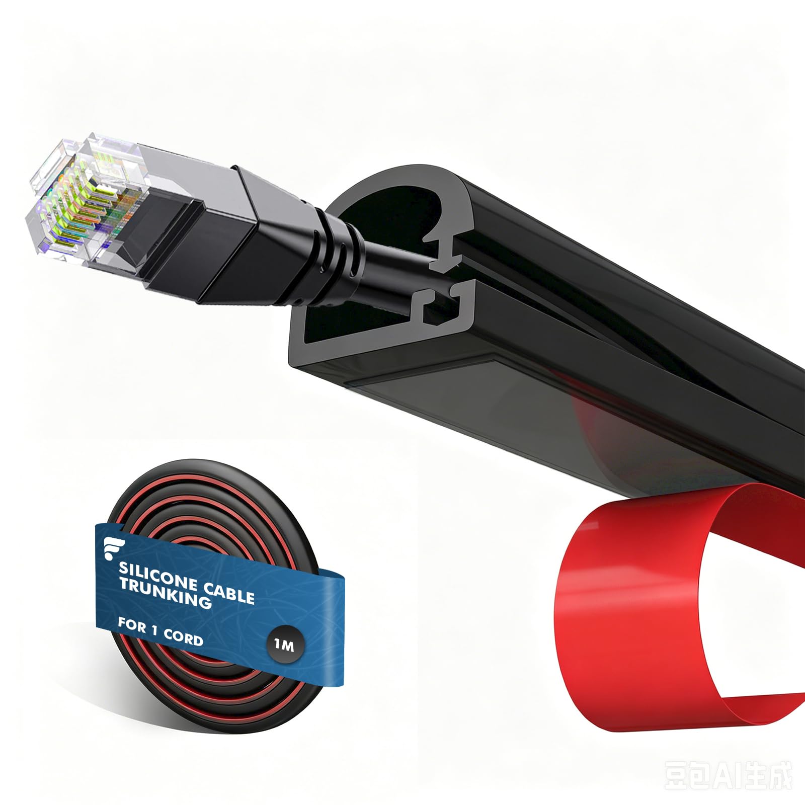shinfly 1m Mini Black Silicone Cable Trunking for one Cord, Self-Adhesive Wire Hider for Cables, Cable Covers for Wires Wall, Suitable for Wall, Floor & Ceiling Cables Management