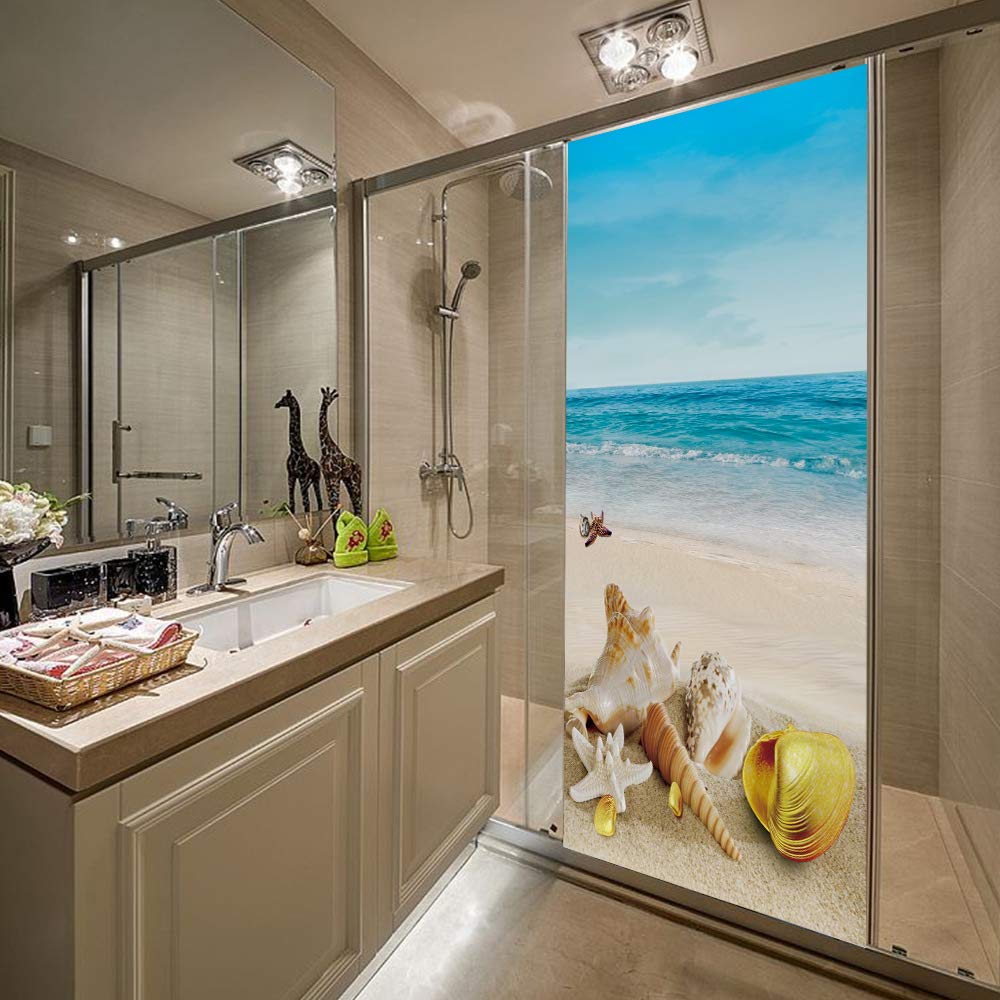 Sticker de porte conque de plage trompe l'oeil intérieur amovible 88x200