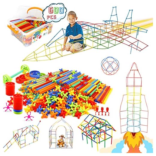 Straw Constructor Toys STEM Building Toys 600Pcs Straw Toy Interlocking Plastic Toys Engineering Toys Thin Tube Blocks Toy Educational Toy Kit for Indoor&Outdoor Kids Toy for Boys and Girls Gift