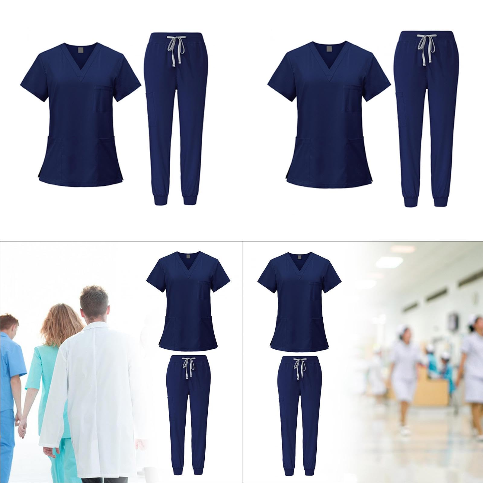 Baoblaze Dúo de Ropa Médica para Mujeres, Top Y Pantalón con Escote en V
