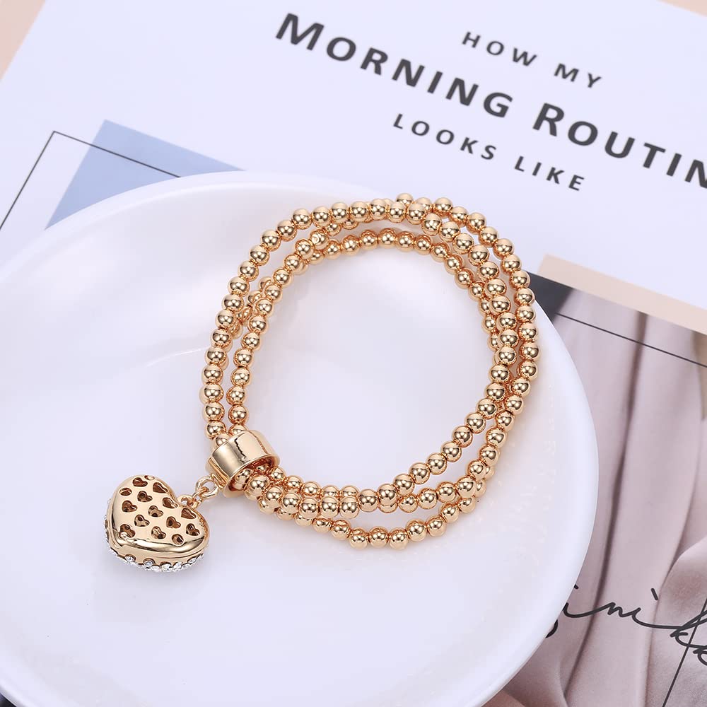 LLXYWJ Braccialetti Bracciale Donna da Donna Regalo per Ragazze 3 Pezzi/Set Perline con ciondoli in a Cuore Innamorato per Donne Regolabili