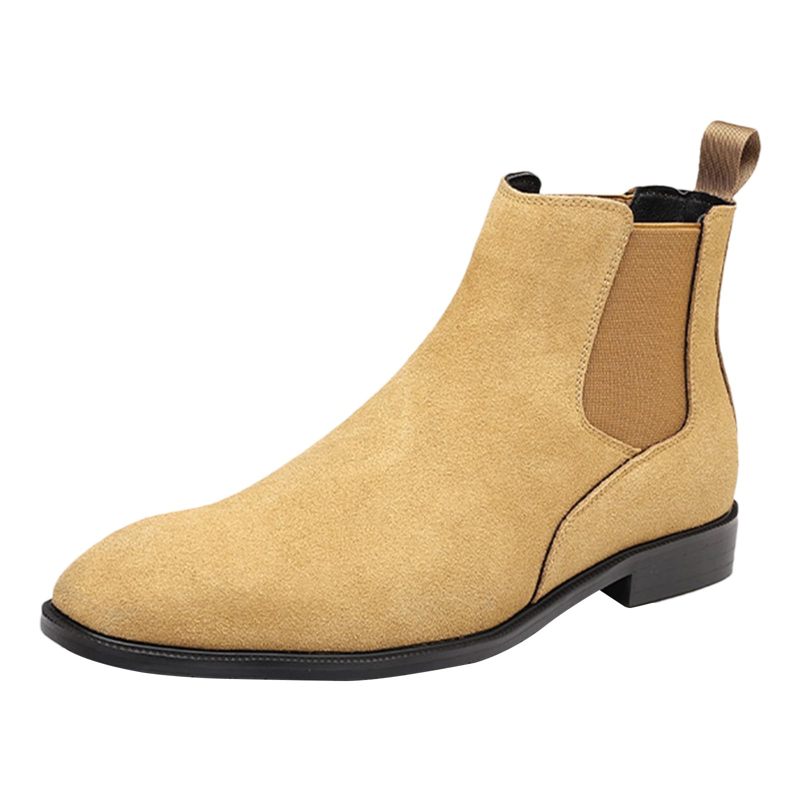 ANUFER Herren Rindsledern Wildlederleder Chelsea-Stiefel Quadratische Zehe Slip On Kleid Knöchelstiefel