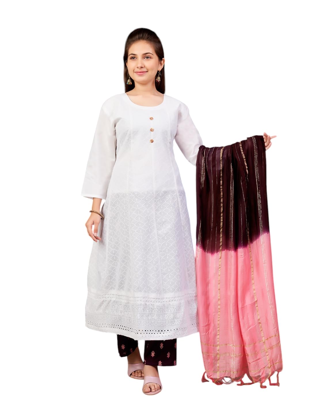 Aarika Girls Ethnic Wear White Colour Chikan Embroidery Cotton Kurti-6-13 Years (Kurti-Tr-K-854)