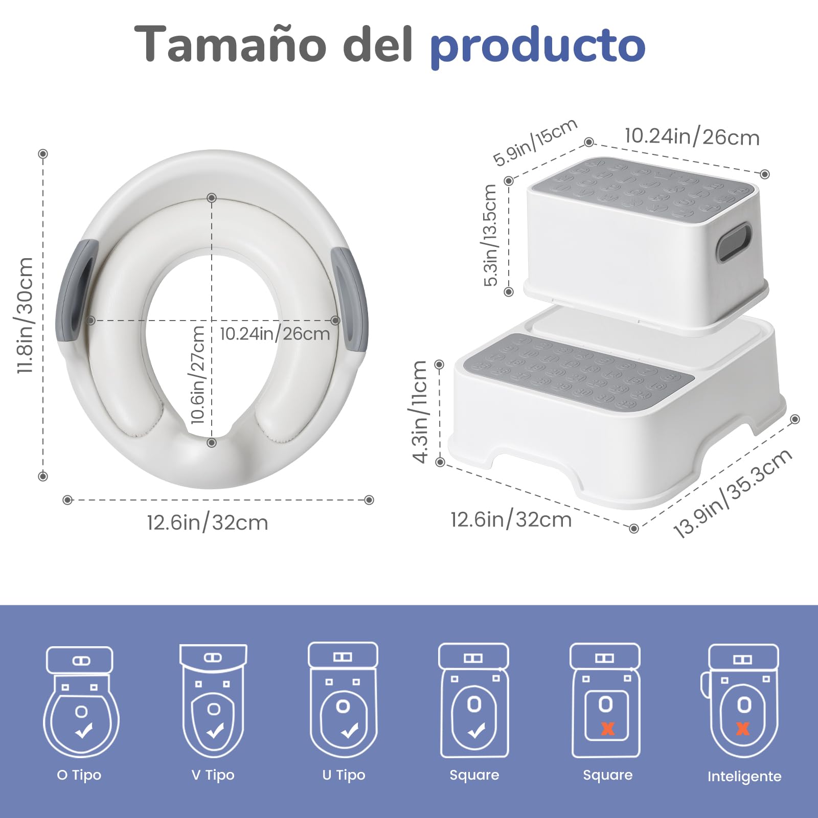 DEANIC Adaptador WC Niños con Escalon Infantil, Reductor WC Niños con 2 Almohadillas, Adaptador Baño para Niños con Escalon Peldaño, Bebe WC De 1 a 6 Años, 2 Cojines 1 Cepillo (Gris)