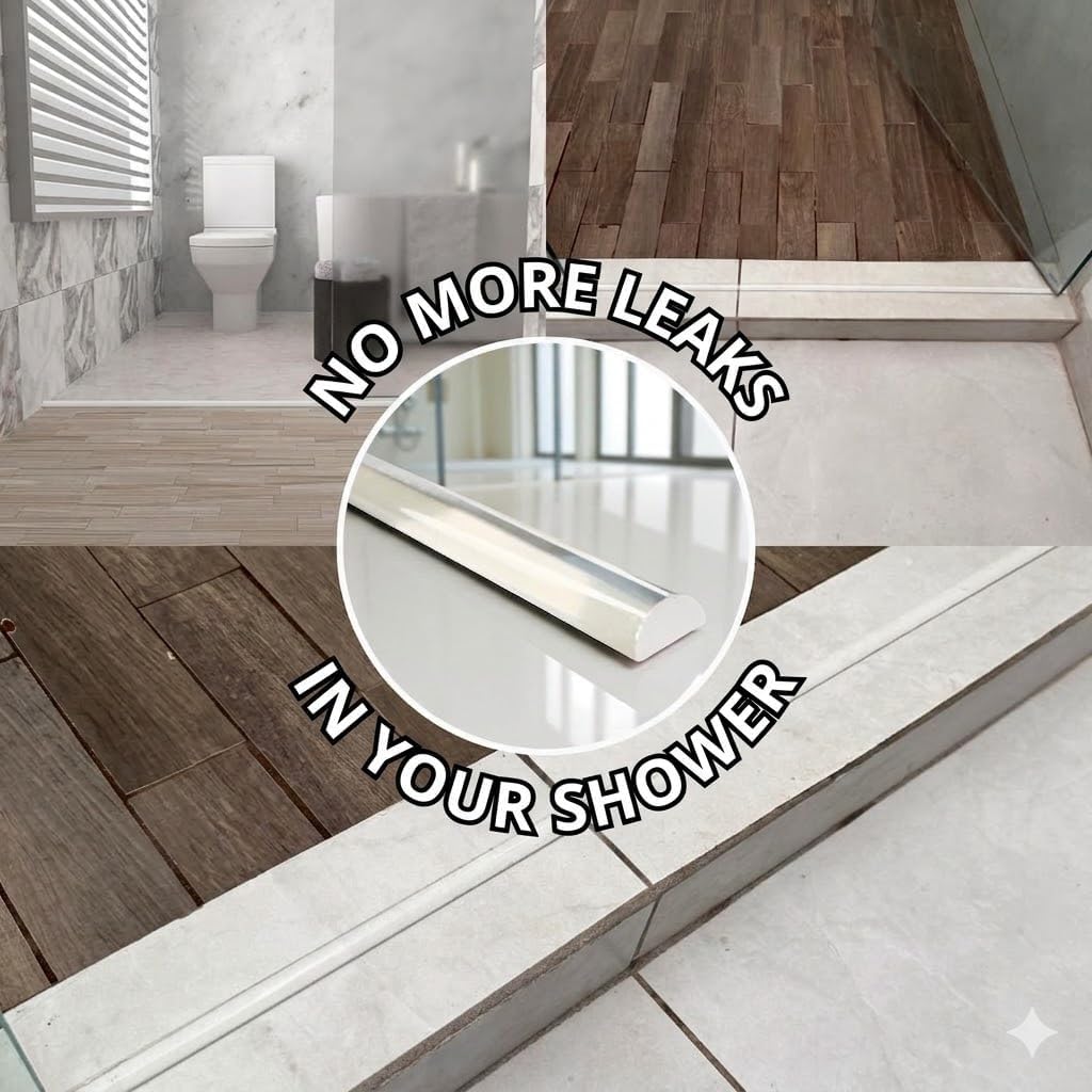 Clear Acrylic Shower Threshold 1/2" X 1/4" (WxL), Transparent Dam Shower Splash Guard 39" Long,Half Round,Peel and Stick Water barrier for shower floor DIY
