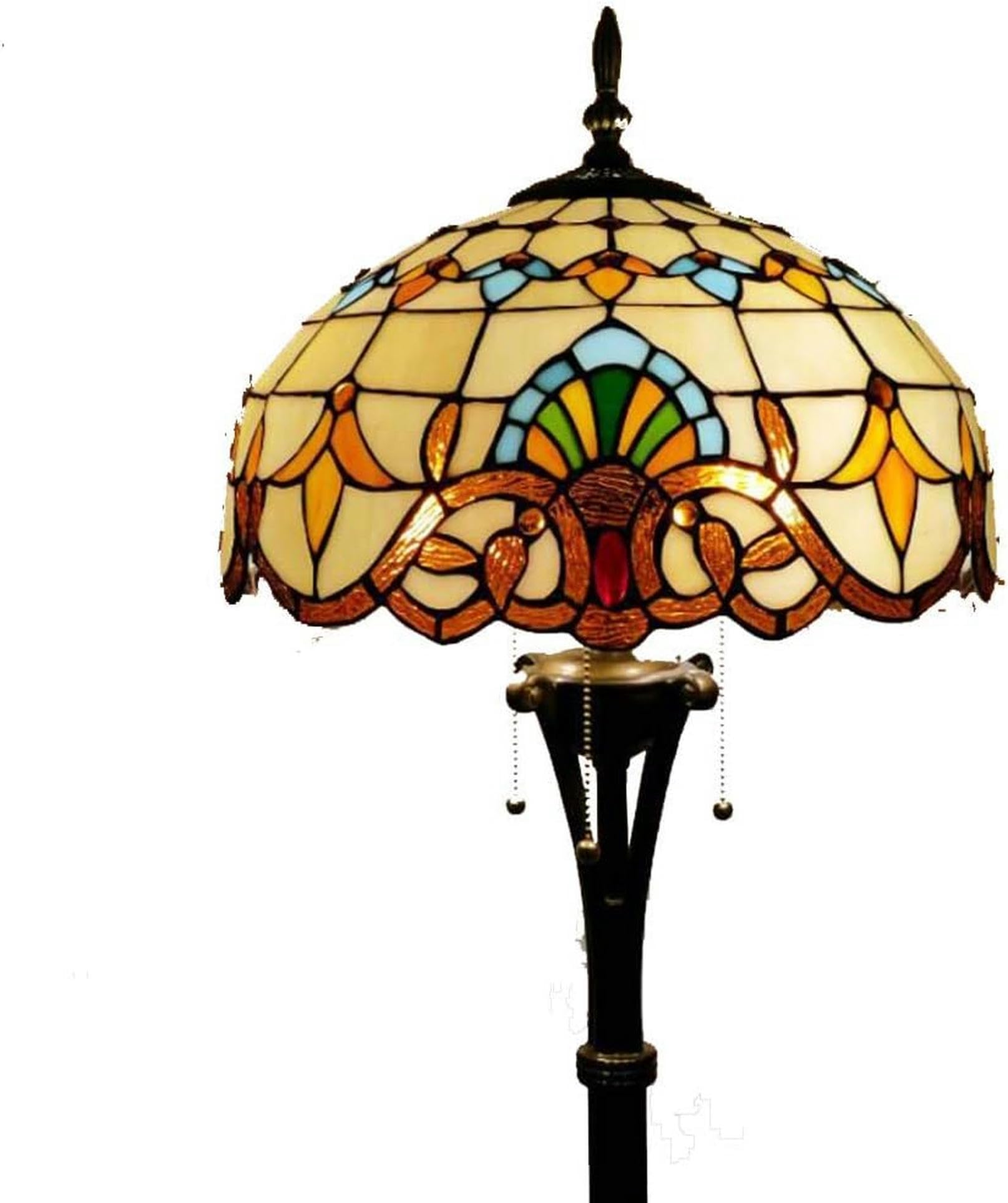 IUokLU Tiffany Style 16-Inch Floor Stand Lamps with Retro Stained Glass 3-Light Floor Uplighter for Bedroom, Foot Switch (C)