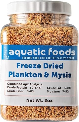 Aquatic Foods Inc. Plancton & Mysis Shrimp - Plancton pequeño flotante liofilizado para marines, corales, anémonas, peces koi y estanque, cíclidos,