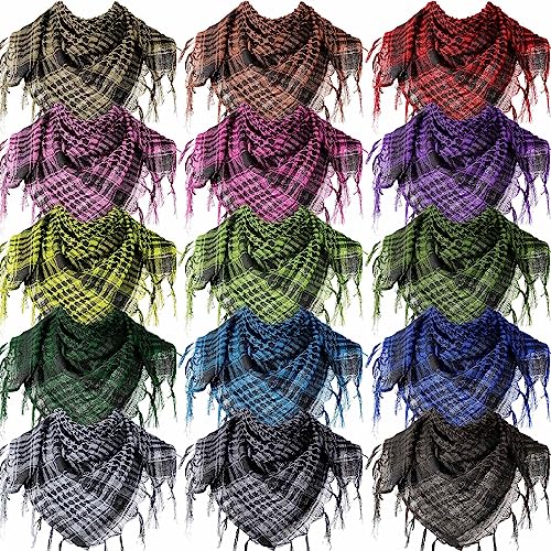 Newcotte 15 Pcs Military Shemagh with Tassel Desert Tactical Scarf Keffiyeh Women Men Face Head Wrap Winter Scarf Wrap for Neck Costume Mask Accessories, 43 x 43 Inches - Main Image