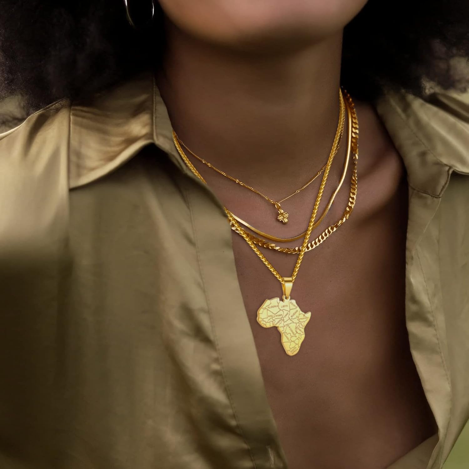 GOLDCHIC JEWELRY Africa Map Necklace for Men, Stainless Steel African Tribal/Egyptian Eye of Horus/I LOVE AFRICA/Elephant Map Hiphop Jewelry Unisex with 22'+2'Adjustable Chain - Image 3