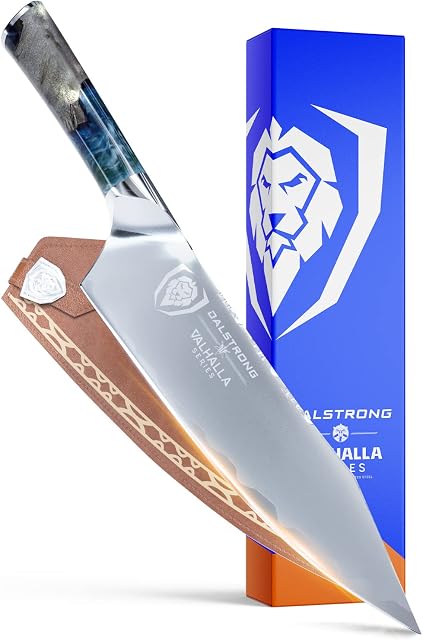 DALSTRONG Chef Knife - 9.5" - Valhalla Series - 9CR18MOV HC Steel - Celestial Resin & Wood Handle - w/Leather Sheath
