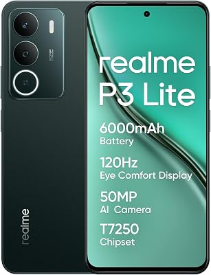 realme P3 lite, Smartphone,Verde, 8+256 GB, display Eye Comfort da 120 Hz, batteria da 6000 mAh, chipset T7250, fotocamera AI da 50 MP, ricarica da 15 W (senza adattatore)