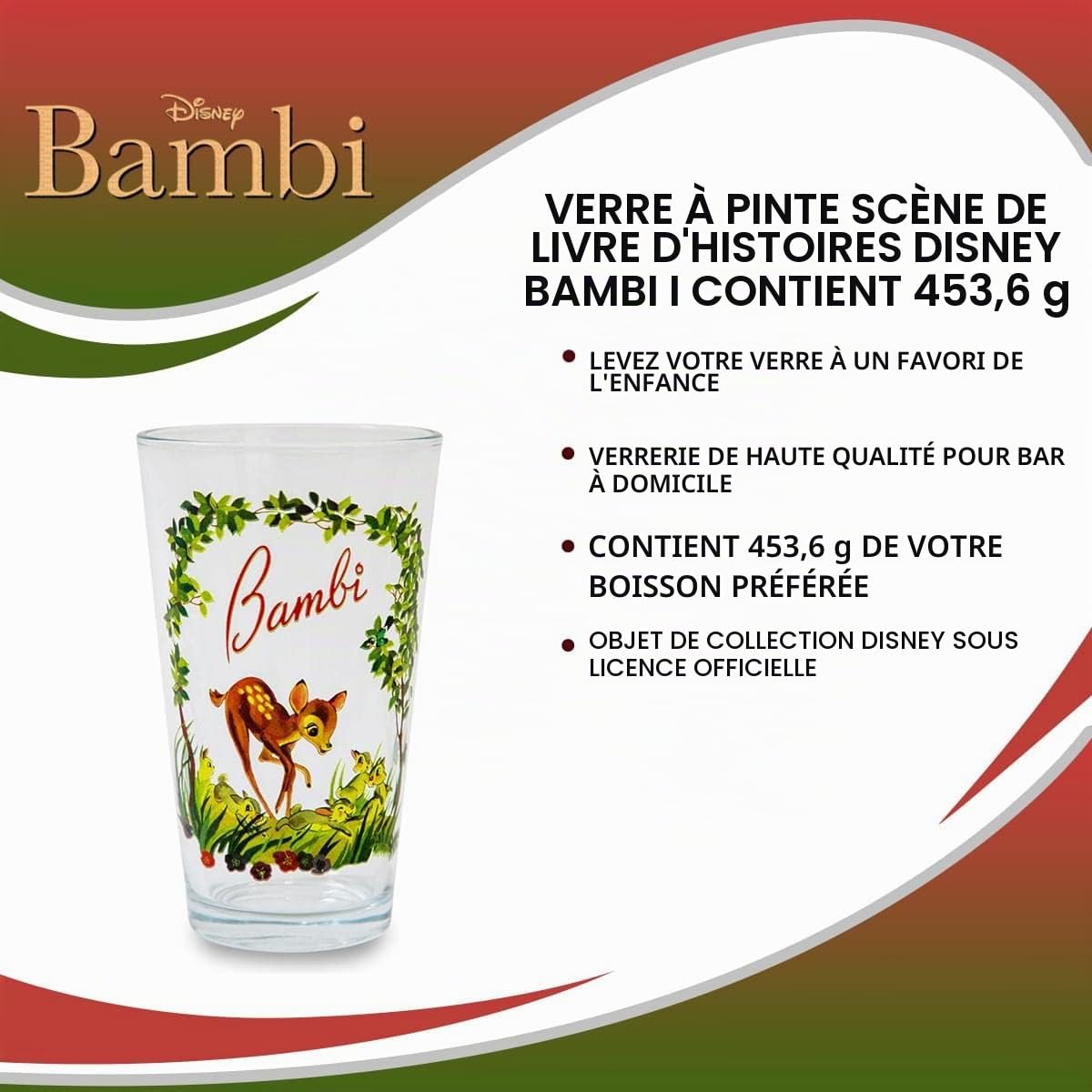 Verre à bière Disney Bambi Scène de livre d'histoires | Capacité : 473 ml