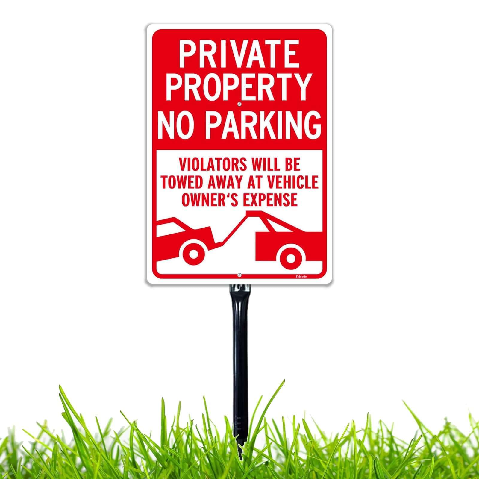 Panneau « No Parking » avec piquet, 25,4 x 35,6 cm, grand panneau de propriété privée avec piquet en métal de 91,4 cm, en aluminium résistant à la rouille pour cour, protégé contre les UV pour