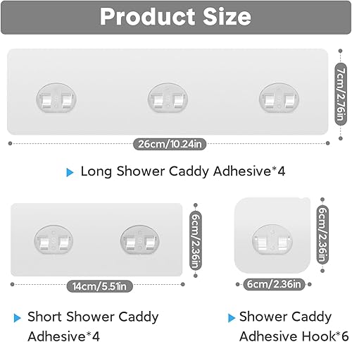 Miniatura 2 de Paquete de 14 ganchos adhesivos de repuesto para regadera, ganchos adhesivos fuertes transparentes, sin taladrar, ganchos de pared impermeables para