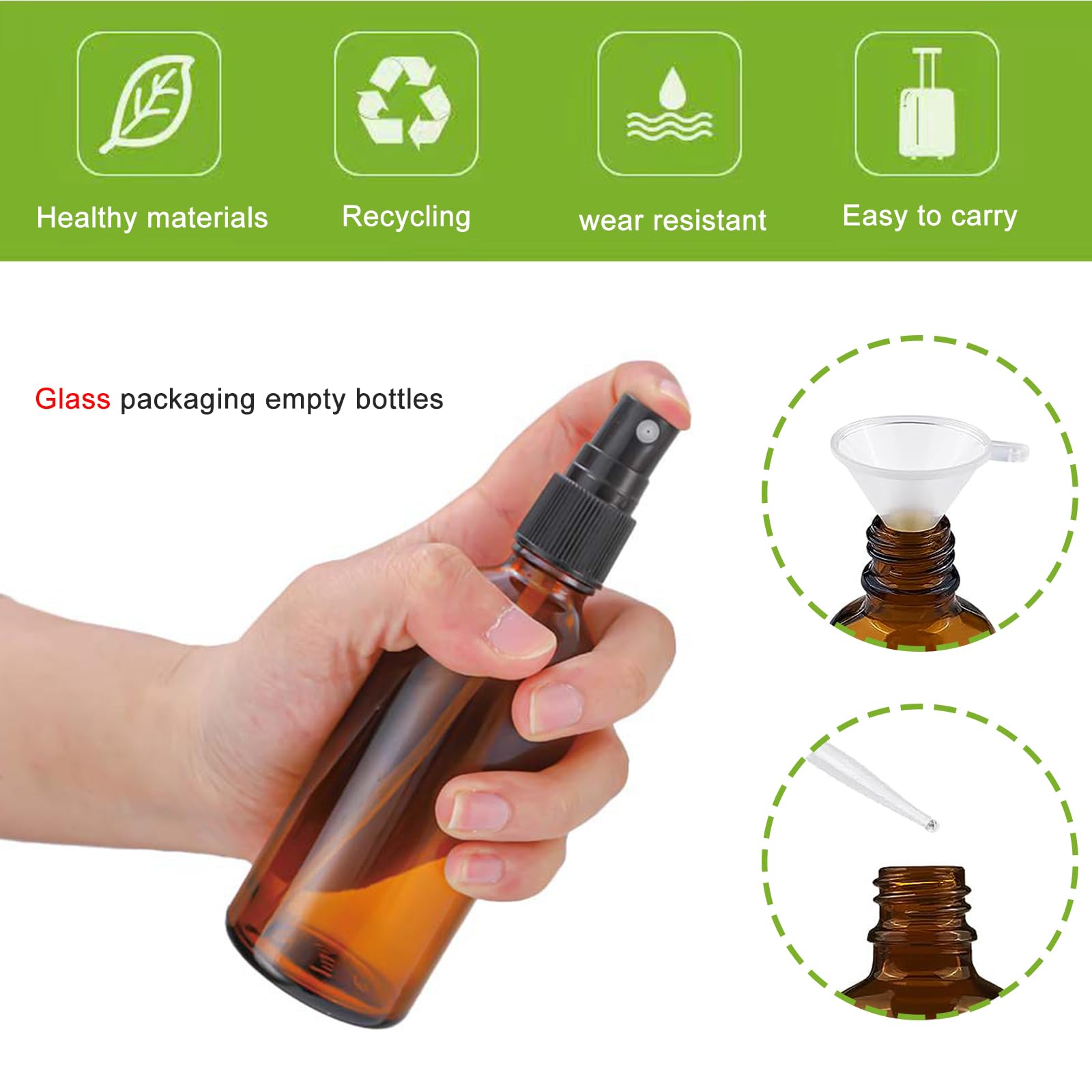 Nutabevr 4 sztuki brązowych rozpylaczy, butelki z rozpylaczem, 2 x 100 ml + 2 x 50 ml, małe szklane butelki z rozpylaczem, puste butelki z rozpylaczem do napełniania, przenośne, do kosmetyków, olejów