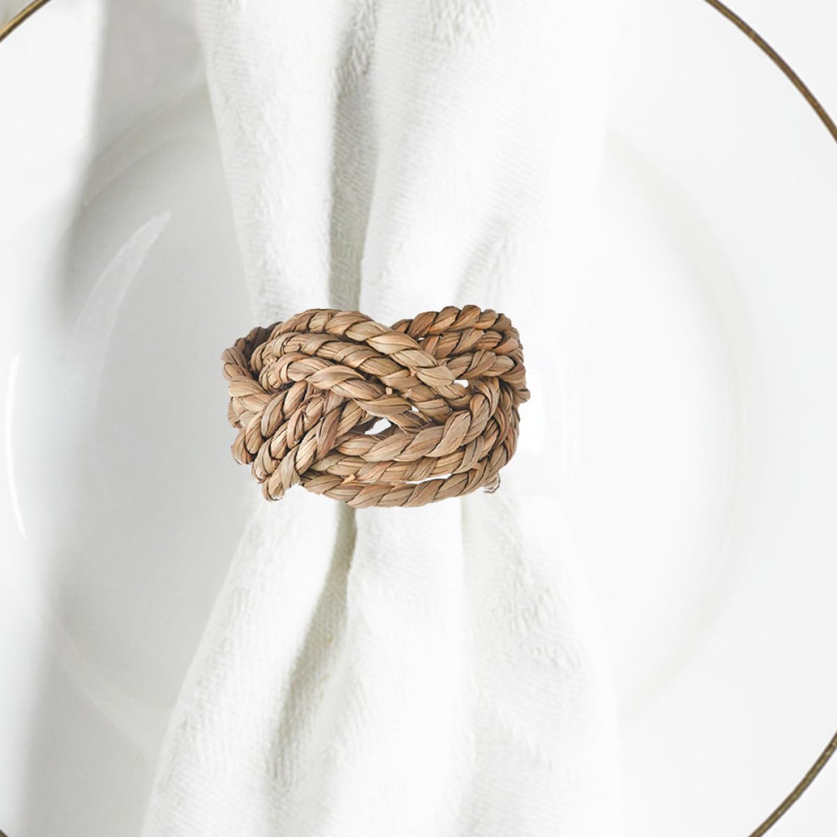 Homoyoyo Lot de 6 Ronds de Serviette Tissés Rustiques en Paille Naturelle Décoration de Table à Manger Campagnarde Accessoires de Table pour Dîner Mariage et Réception