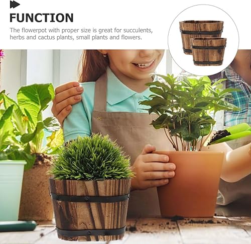 Miniatura 6 de Yardwe Maceta de madera, 2 unidades, macetas, macetas de madera retro para interiores, maceta de madera, maceta de madera para plantas al aire