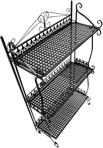 Miniatura 4 de Soporte plegable de metal para plantas con ruedas giratorias estante negro de 3 niveles de 23 pulgadas de ancho x 95 pulgadas de profundidad x 41