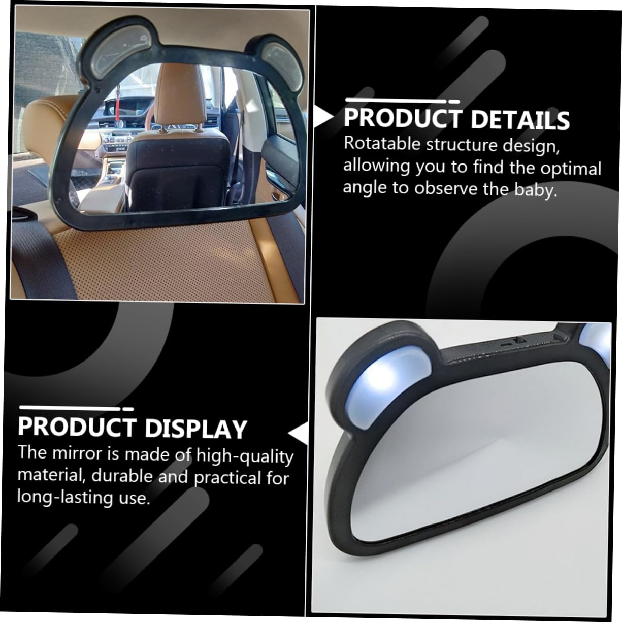 Rétroviseur D’observation Arrière pour Bébé LED Voiture, 1 Pièce