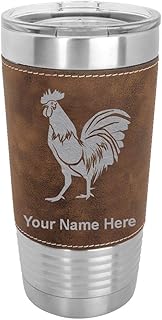 LaserGram 20oz Vacuum Insulated Tumbler Mug, Rooster, Personalized Engraving Included (Faux Leather, Rustic)