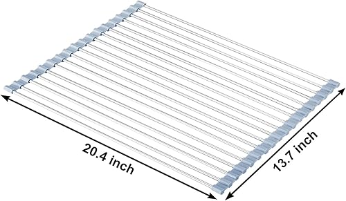 Miniatura 10 de MECHEER - Estante de secado para fregadero escurridor de acero inoxidable escurridor de platos plegable 178 x 118 pulgadas
