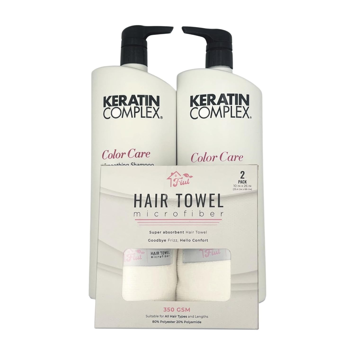 keratin hair care set bottles with microfiber towel