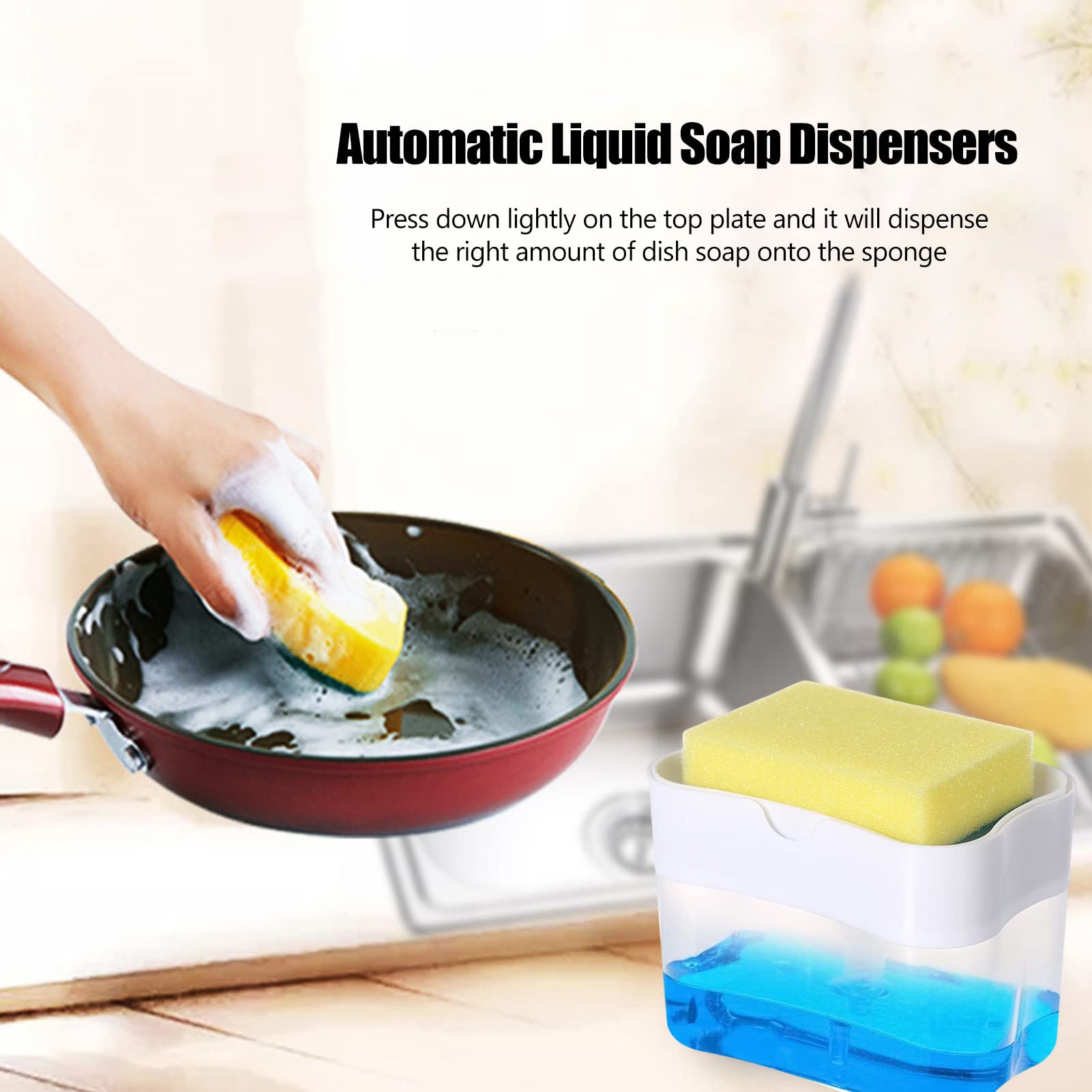 Dispenser di sapone in spugna - Dispenser di sapone per lavandino 2 in 1 con supporto per spugna - Supporto per spugna Lavandino detersivo per piatti Dispenser di sapone da banco Eubeisaqi