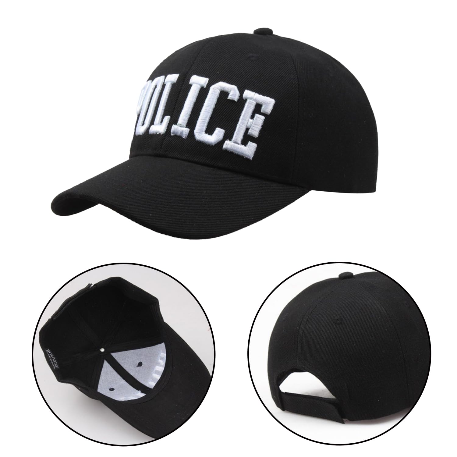 JUFYVO Police Cap Adjustable Police Baseball Hat Black Cap Role Play Cosplay Party Hats Halloween Fancy Dress Costume Accessory for Unisex Adult - Image 2