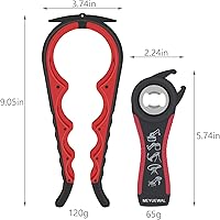 Vista 6 de Abridor de frascos y botellas para manos débiles, kit abridor de latas y botellas multifunción 5 en 1 con mango de silicona, fácil de usar para Rojo