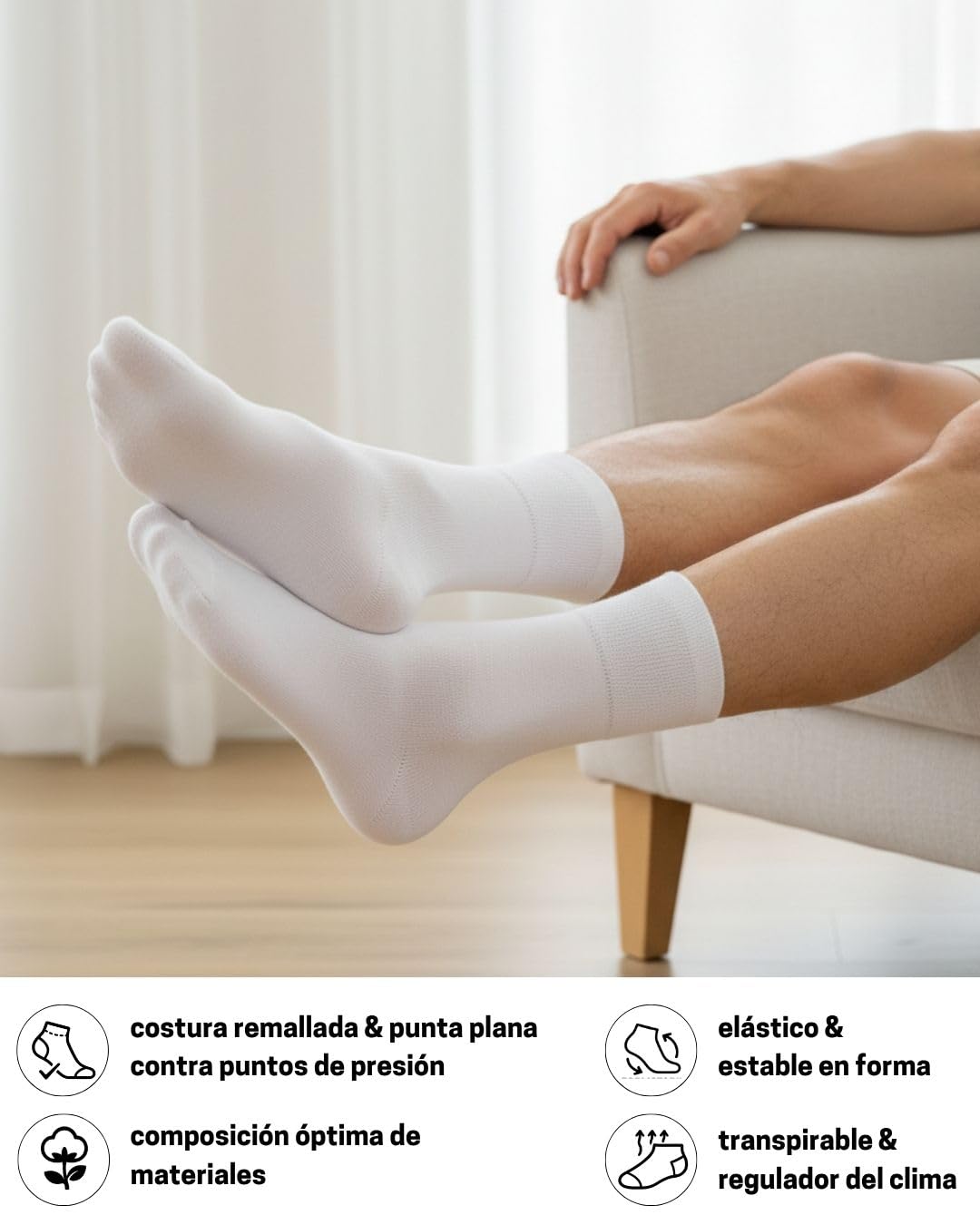 sockenkauf24 Calcetines Diabéticos 97% Algodón 6 Pares sin Elástico y sin Costuras con Cintura de Confort Hombre y Mujer