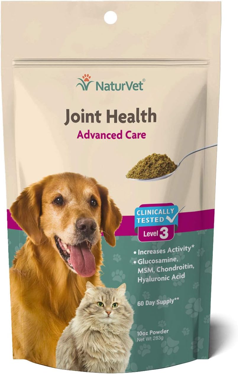 NaturVet Joint Health Level 3 Pet Supplement for Cats & Dogs – Helps Support Hip & Joint Function – Includes Hyaluronic Acid, Glucosamine, MSM, Chondroitin – 10 Oz. Powder : Pet Bone And Joint Supplements : Pet Supplies