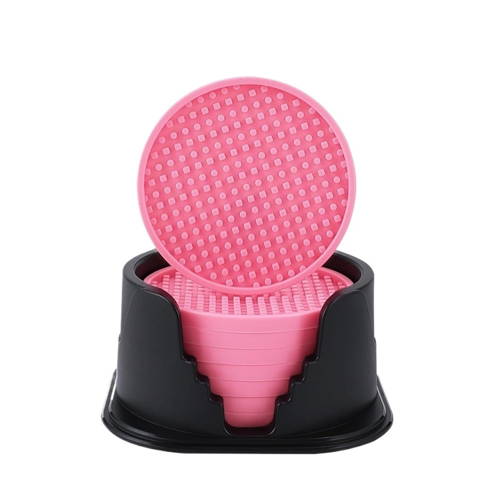 Silicone Coaster 8PCS Silicone Coasters with Holder Anti-Slip Non-Stick Drink Coaster Deep Tray Cup Mat Tabletop Protection for Drinks(Pink)
