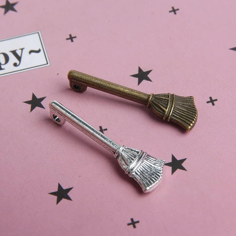Miniatura 2 de Acxico 40 dijes de escoba colgantes de escoba en tono plateado envejecido 3D, 0.315 x 1.181 in, accesorios hechos a mano