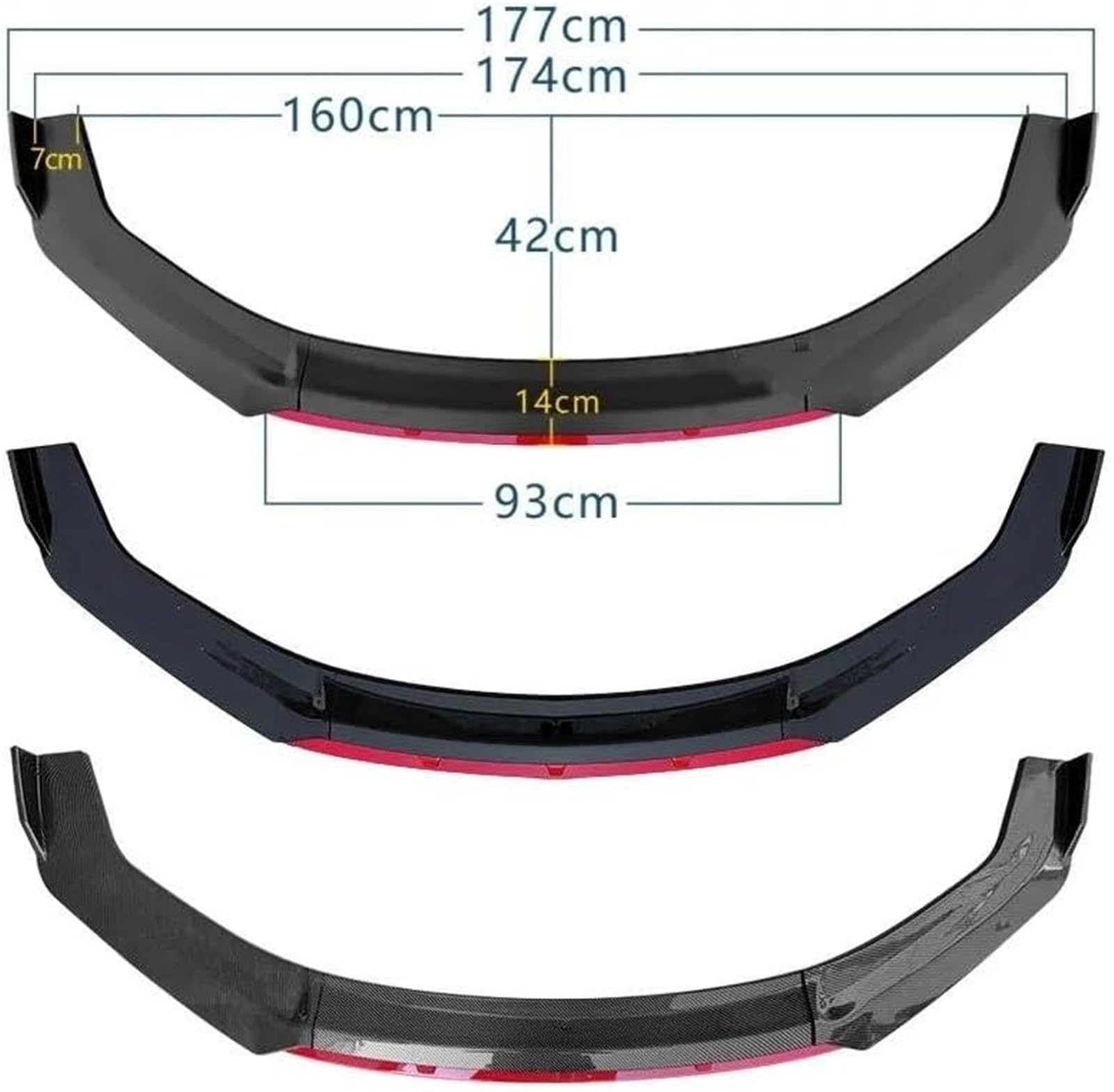 Jodriva Kit De 3 Séparateurs Universels For Carrosserie, Accessoires De Voiture De Sport, For MINI, Cooper, Cupra R, Becquet Avant, Lèvre De Pare-chocs Avant, Becquet, Lèvre De Pare-chocs (rouge) Spoi