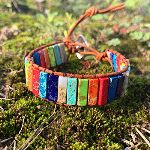 Image of YGLINE Boho Handmade Wrap Leather Tube Crystal Stone Bracelet for Women
