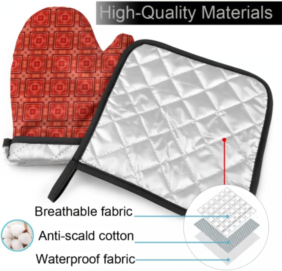 Oven Mitt and Pot Holder Set Heat Resistant Kitchen Cooking BBQ Baking