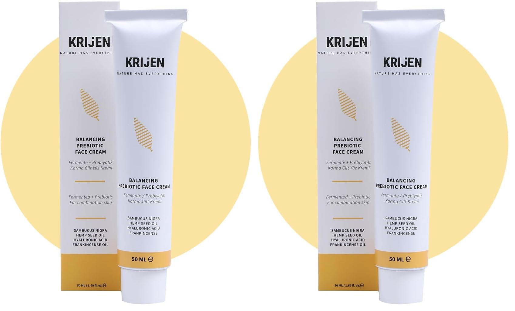 Krijen Nature Has Everything Kenevir Tohumu + Hyaluronik Asit | Fermente/Prebiyotik Karma Cilt Yüz Kremi 50 Gr (2 paketi)