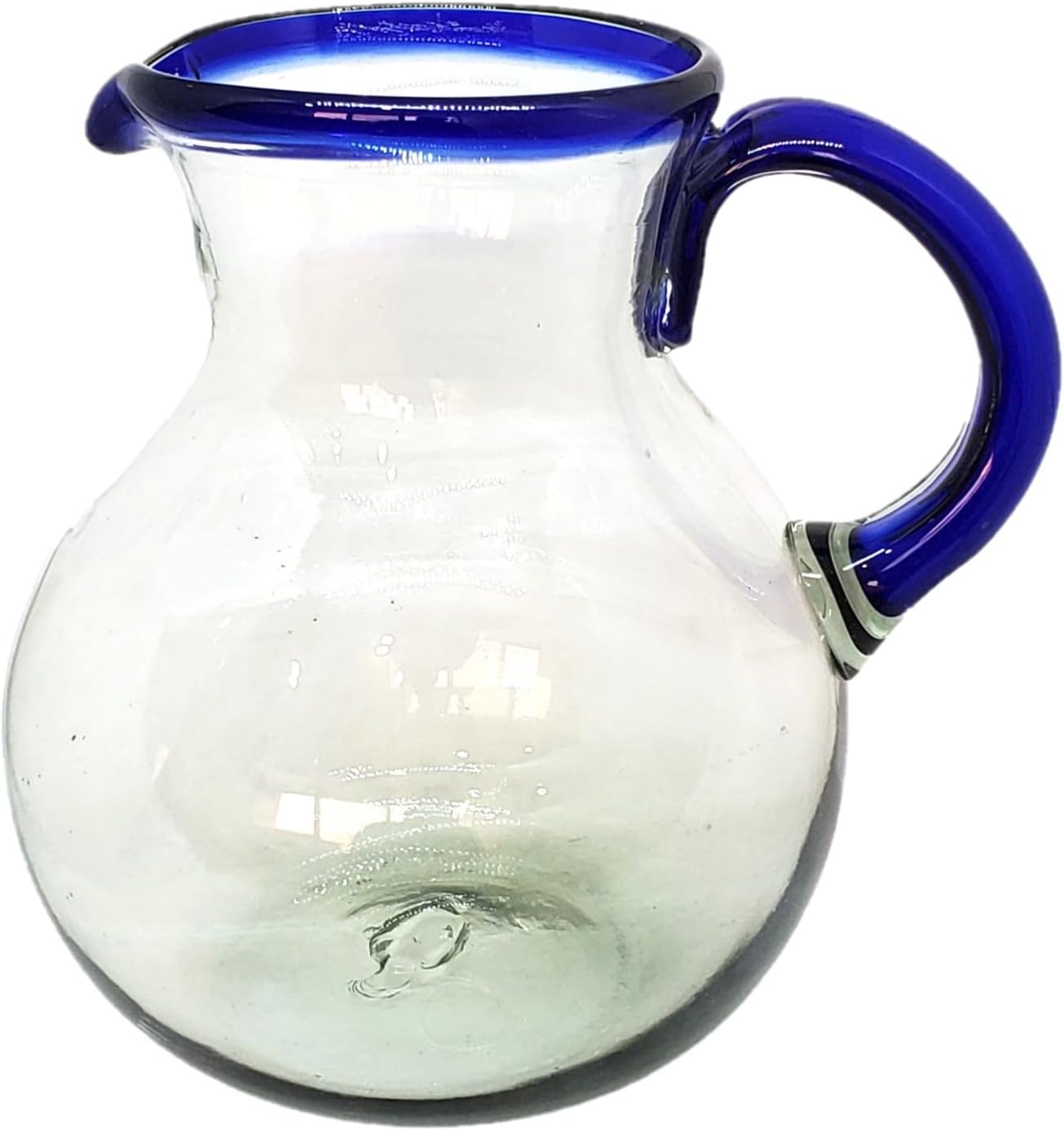 Cobalt Blue Rim 120 oz Large Bola Pitcher, Recycled Glass, Lead-free, Toxin-Free (Pitcher)