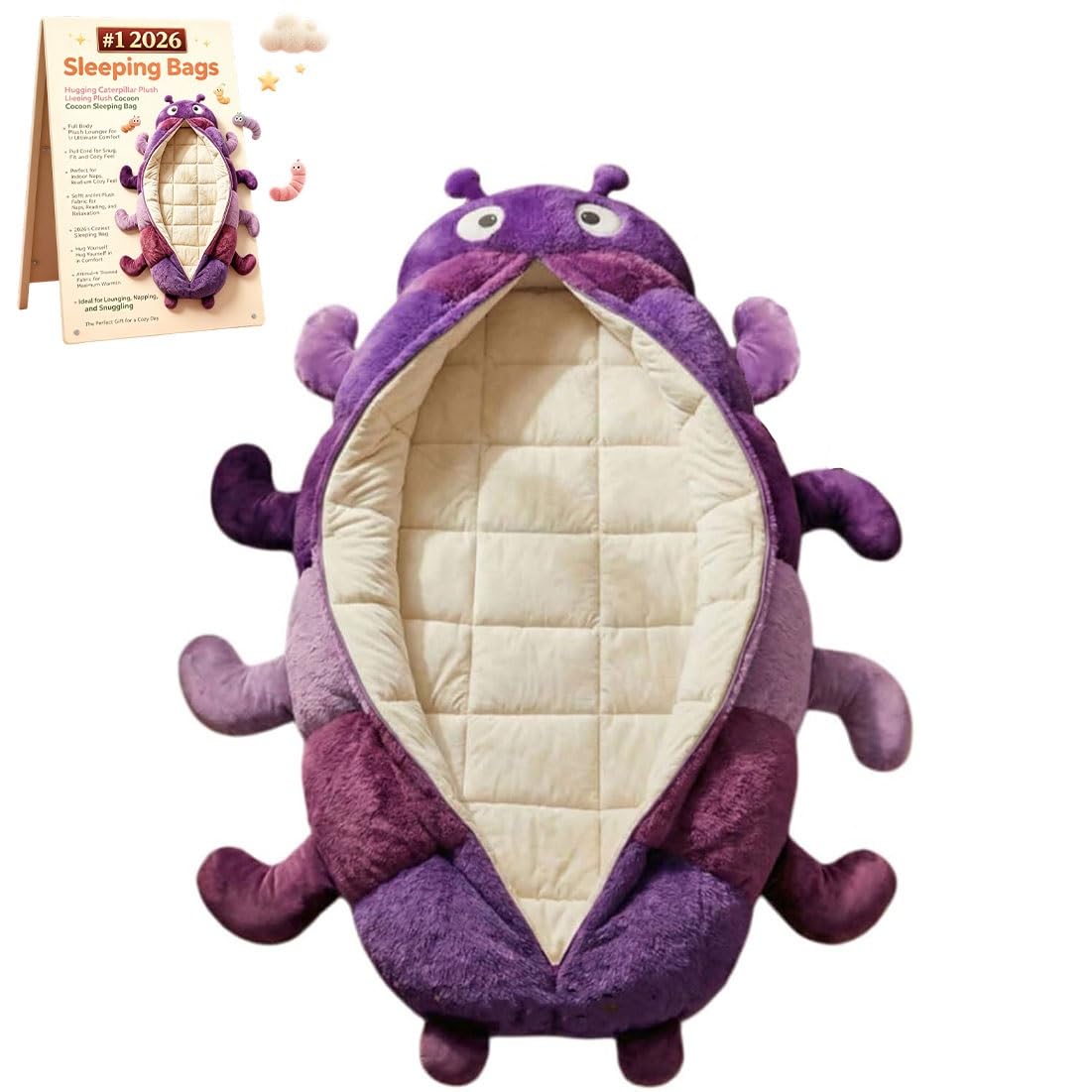 Hugging Caterpillar Sleeping Bags, Full Body Plush Lounger, Indoor Nap Pod,Cozy Reading Nest, Hug Sleep Animal Lounger, Plush Cocoon Sleeping Bag for Adults(Purple)
