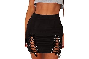 Womens Sexy High Waist Stretchy Velvet Lace Up Ruched Slit Mini Skirt