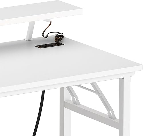 Miniatura 8 de Need AC5WW NA - Escritorio plegable para computadora y oficina en casa con tomas de corriente, soporte para monitor, espacio para taza, luces led y