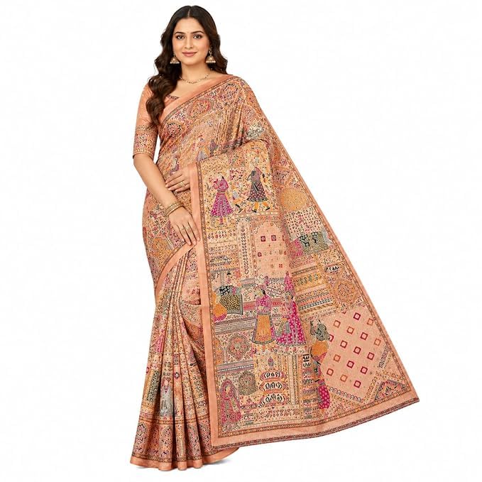 Image of Women's Pashmina Silk Saree with Kashmiri Thread Pallu and Zari Border