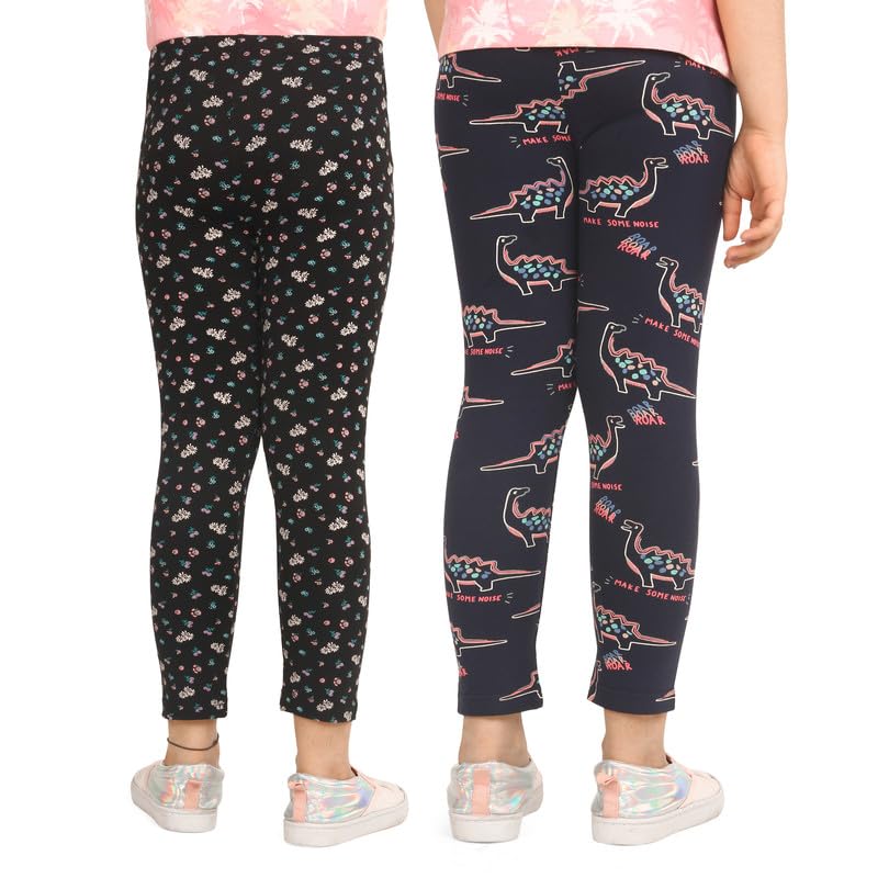Image of Real Basics Girls Cotton Printed Non-Transparent Regular Fit Ankle Length Leggings (Set of 2)
