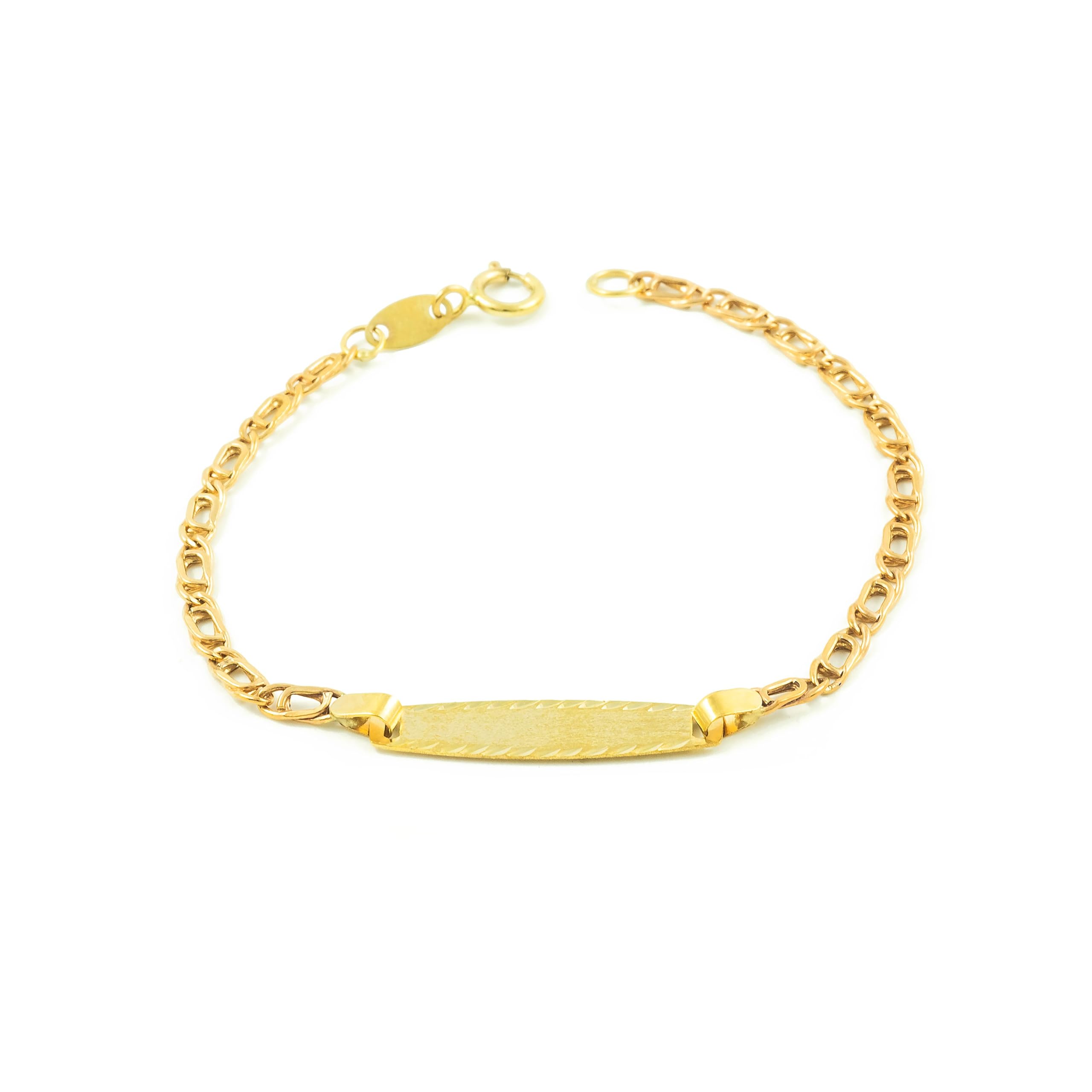 Monde Petit - Bracciale Bebè Bambini ragazza Oro Giallo 9K Personalizzata Schiava Occhio di Tigre Opaco Brillante 12 cm - Scatola Regalo - Certificato di garanzia