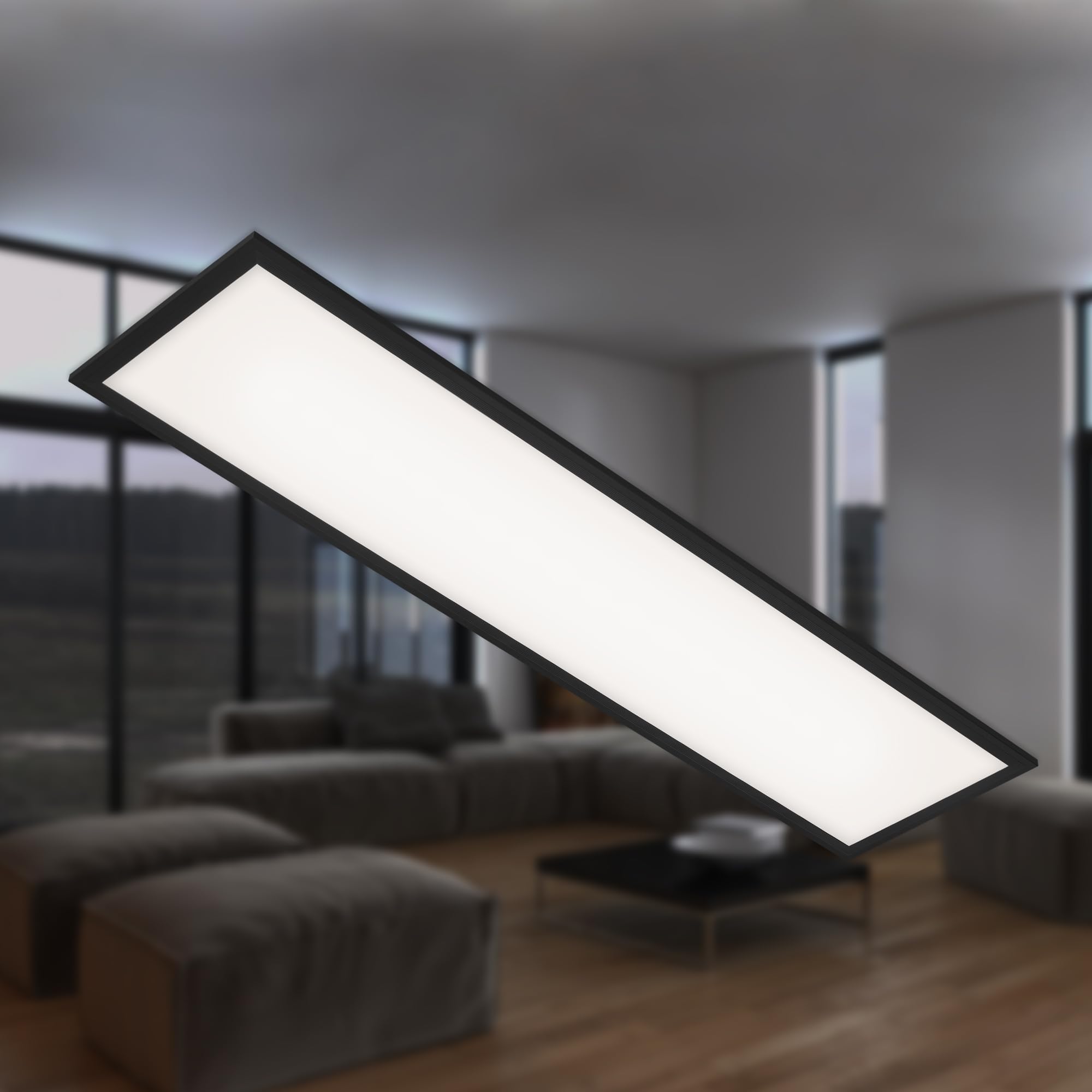 BRILONER - Plafón LED, Panel LED, Ultra Plano, 22W, 2200 Lúmenes, 4000 Kelvin, 100x25x6cm, Luz LED, Lampara Techo, Ideal para Cocina, Dormitorio, Salon, Oficina, color Negro