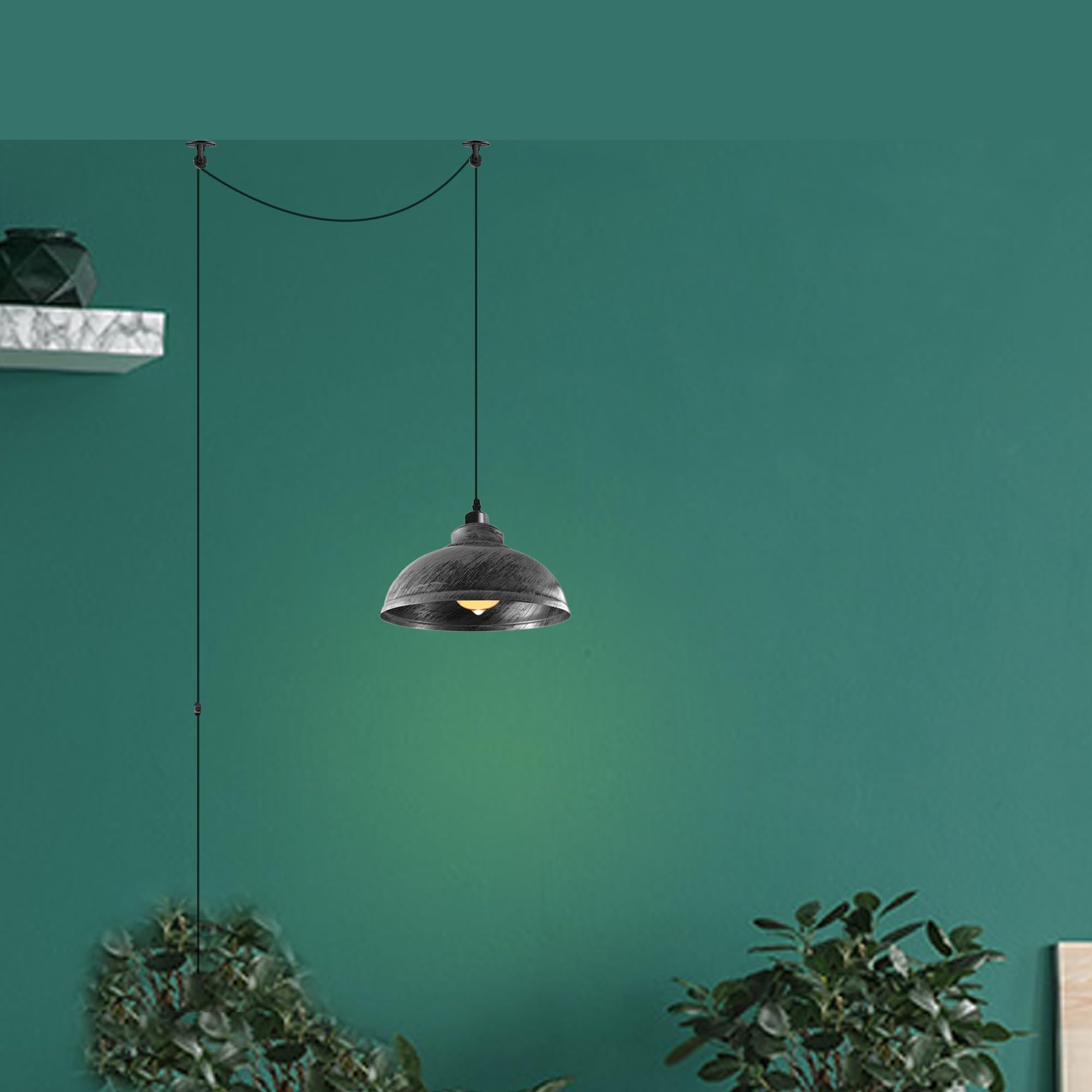 LEDSone Industrial Metal Orange Ceiling Pendant Light Shades, 29cm Retro Vintage Style Curvy Dome Shaped Easy Fit Lamp Shade For Pendant Ceiling